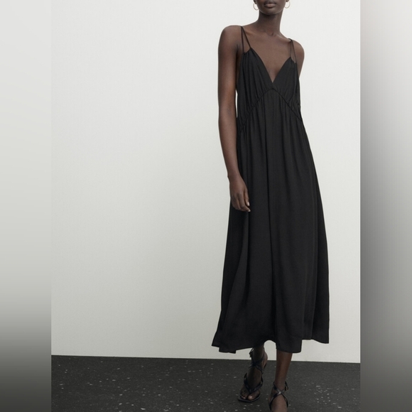 Massimo Dutti Black Sleeveless Open-Back Flowy Maxi Dress Sexy Quiet Luxury - Picture 1 of 13